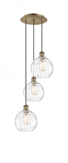 Athens Water Glass - 3 Light - 15 inch - Antique Brass - Cord hung - Multi Pendant (3442|113B-3P-AB-G1215-8)