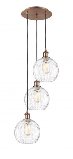 Athens Water Glass - 3 Light - 15 inch - Antique Copper - Cord hung - Multi Pendant (3442|113B-3P-AC-G1215-8)