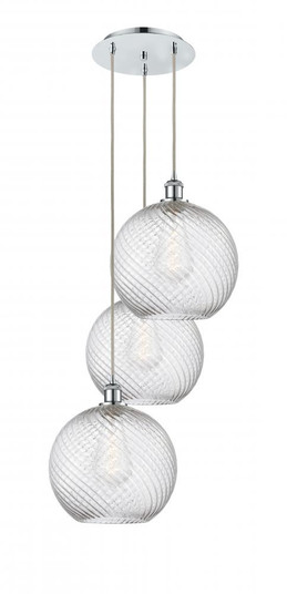 Athens Twisted Swirl - 3 Light - 18 inch - Polished Chrome - Cord hung - Multi Pendant (3442|113B-3P-PC-G1214-12)