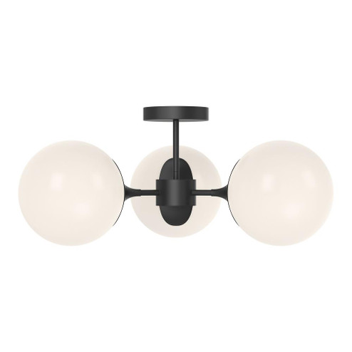 Nouveau 26-in Matte Black/Opal Matte Glass 3 Lights Semi Flush Mount (7713|SF505326MBOP)