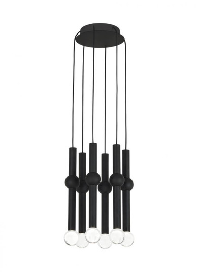 Modern Guyed dimmable LED 6-light Ceiling Chandelier in a Nightshade Black finish (7355|700TRSPGYD6RB-LED930)