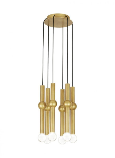 Modern Guyed dimmable LED 6-light Ceiling Chandelier in a Natural Brass/Gold Colored finish (7355|700TRSPGYD6RNB-LED930)