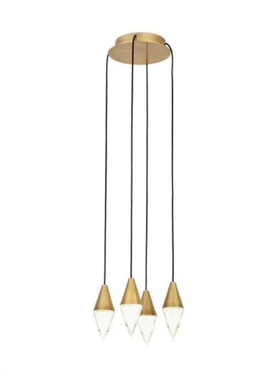 Modern Turret dimmable LED 4-light Ceiling Chandelier in a Natural Brass/Gold Colored finish (7355|700TRSPTRT4RNB-LED930)