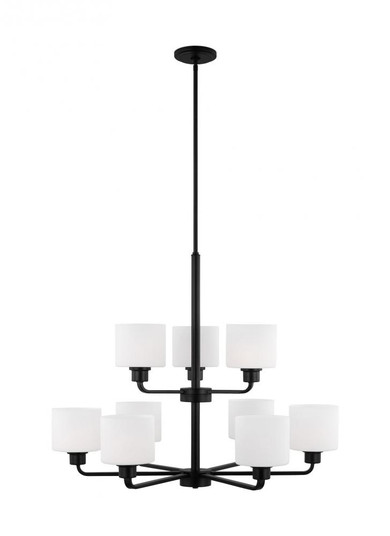 Canfield indoor dimmable 9-light chandelier in midnight black finish and etched white glass shade (38|3128809-112)