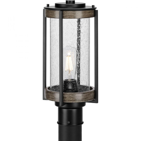 Whitmire Collection One-Light Farmhouse Matte Black Clear Seeded Glass Outdoor Post Light (149|P540094-31M)