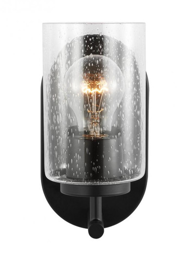Oslo dimmable 1-light wall bath sconce in a midnight black finish with clear seeded glass shade (38|41170-112)