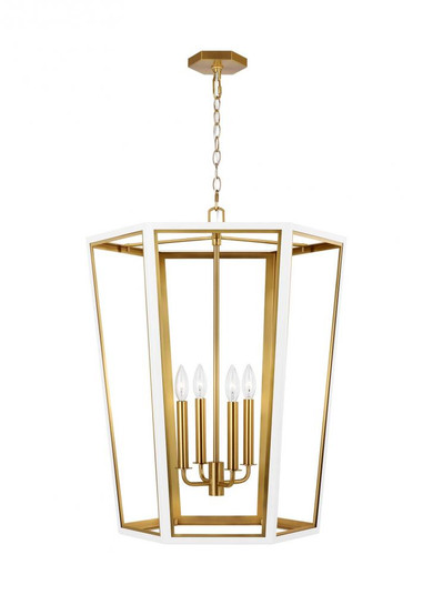 Curt traditional dimmable indoor medium 4-light lantern chandelier in a matte white finish with gold (7725|AC1094MWTBBS)