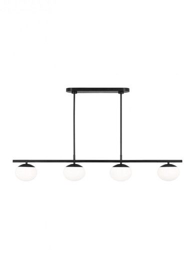 Lune modern medium indoor dimmable 4-light linear chandelier in an aged iron finish and milk white g (7725|EC1264AI)