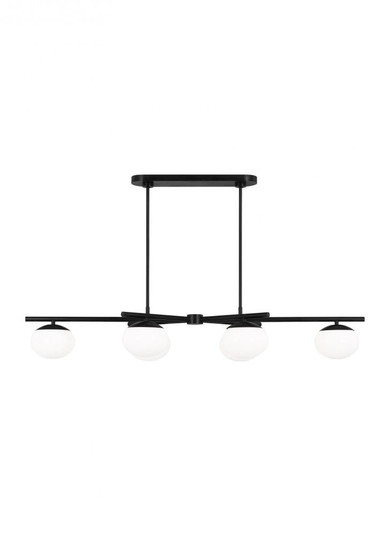 Lune modern large indoor dimmable 6-light linear chandelier in an aged iron finish and milk white gl (7725|EC1276AI)