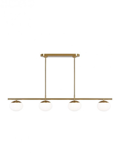 Lune modern medium indoor dimmable 4-light linear chandelier in a burnished brass finish and milk wh (7725|EC1264BBS)