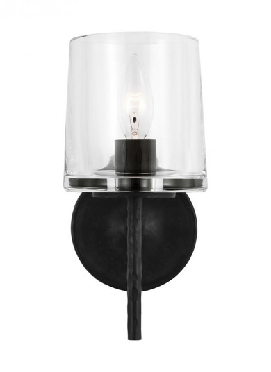 Marietta industrial indoor dimmable 1-light wall sconce in an aged iron finish with a clear glass sh (7725|EV1001AI)