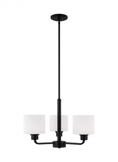 Canfield indoor dimmable 3-light chandelier in midnight black finish and etched white glass shade (38|3128803-112)