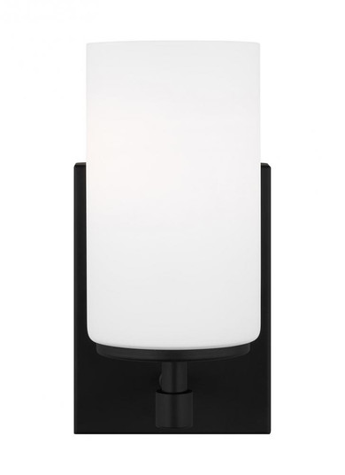 Alturas indoor dimmable LED 1-light wall bath sconce in a midnight black finish and etched white gla (38|4124601EN3-112)