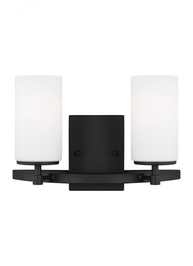 Alturas indoor dimmable 2-light wall bath vanity in a midnight black finish and etched white glass s (38|4424602-112)