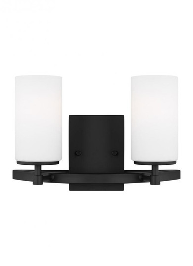 Alturas indoor dimmable LED 2-light wall bath sconce in a midnight black finish and etched white (38|4424602EN3-112)