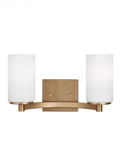 Hettinger traditional indoor dimmable LED 2-light wall bath sconce in a satin brass finish with etch (38|4439102EN3-848)