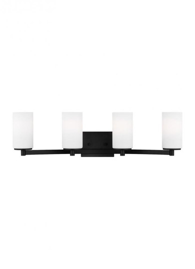 Hettinger traditional indoor dimmable 4-light wall bath sconce in a midnight black finish with etche (38|4439104-112)
