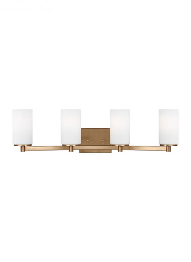 Hettinger traditional indoor dimmable 4-light wall bath sconce in a satin brass finish with etched w (38|4439104-848)