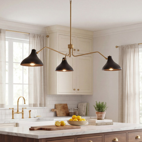 3-Light Pendant in Matte Black with Natural Brass (8483|M7019MBKNB)