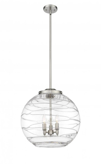 Athens Deco Swirl - 3 Light - 18 inch - Brushed Satin Nickel - Stem hung - Pendant (3442|221-3S-SN-G1213-18-LED)
