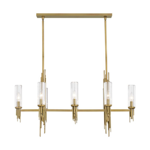 Torres 38-in Ribbed Glass/Vintage Brass 8 Lights Linear Pendant (7713|LP335838VBCR)