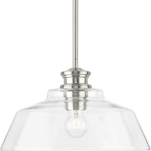 Singleton Collection One-Light 14'' Brushed Nickel Farmhouse Medium Pendant Light with Clear Glas (149|P500381-009)