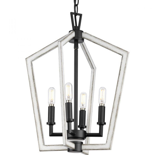Galloway Collection Four-Light 18'' Matte Black Modern Farmhouse Chandelier with Distressed White (149|P500377-31M)