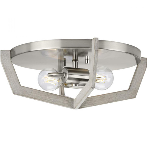Galloway Collection Two-Light 15'' Brushed Nickel Modern Farmhouse Flush Mount Light with Grey Wa (149|P350224-009)