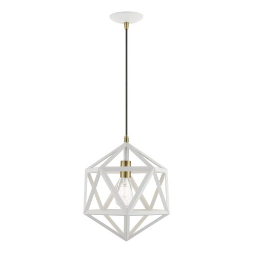 1 Light Textured White with Antique Brass Accents Pendant (108|41328-13)