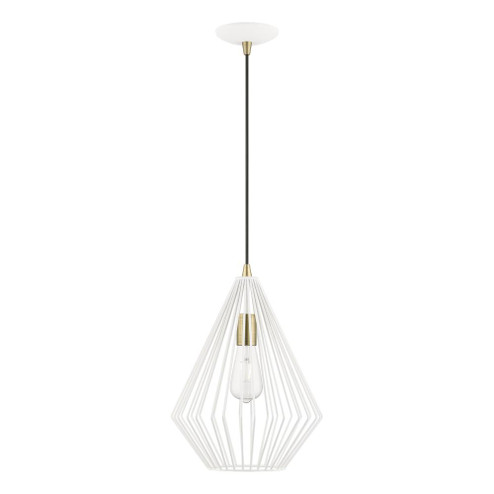 1 Light Textured White with Antique Brass Accents Pendant (108|41325-13)