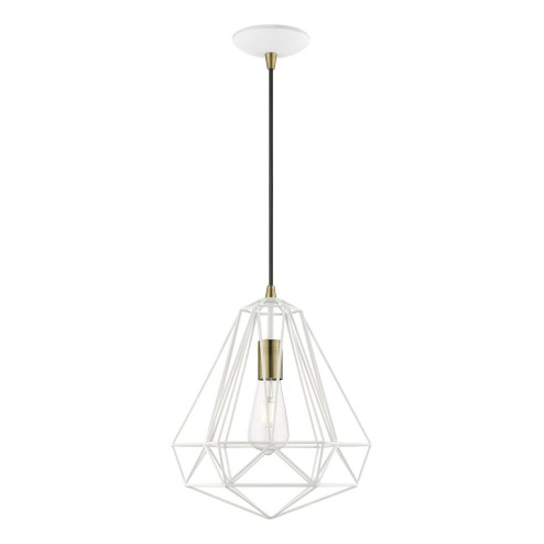 1 Light Textured White with Antique Brass Accents Pendant (108|41324-13)
