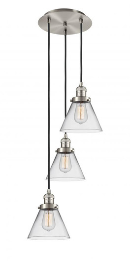 Cone - 3 Light - 14 inch - Brushed Satin Nickel - Cord hung - Multi Pendant (3442|113F-3P-SN-G42)