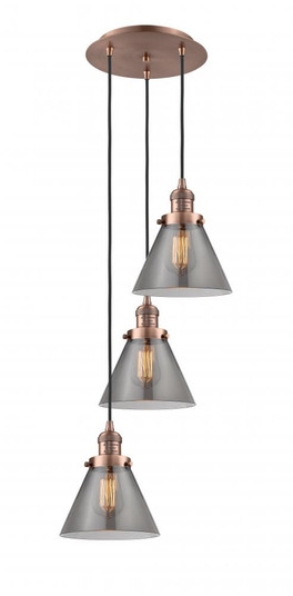Cone - 3 Light - 14 inch - Antique Copper - Cord hung - Multi Pendant (3442|113F-3P-AC-G43)