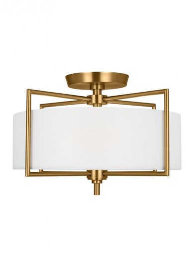 Perno midcentury 2-light indoor dimmable medium ceiling semi-flush mount in burnished brass gold fin (7725|CF1122BBS)