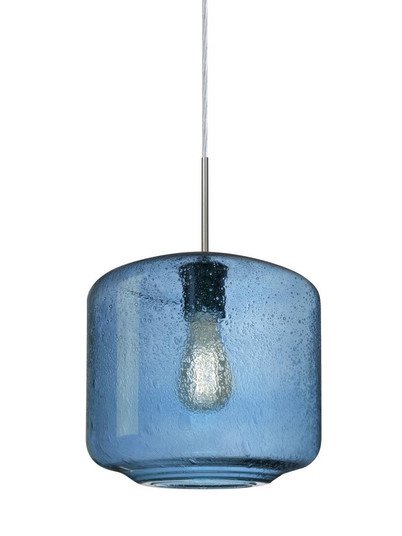 Besa Niles 10 Pendant, Blue Bubble, Satin Nickel Finish, 1x4W LED Filament (127|1JT-NILES10BL-EDIL-SN)