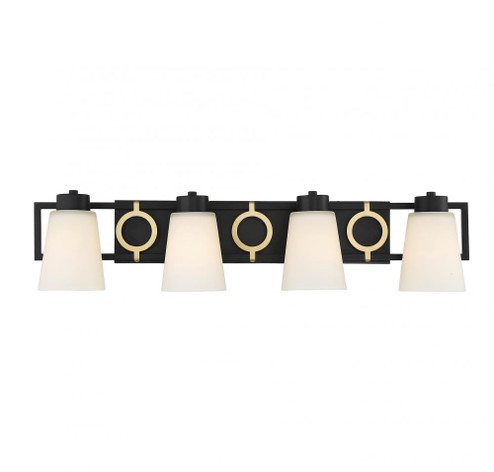 Russo 4-Light Bathroom Vanity Light in Matte Black with Warm Brass Accents (641|L8-4450-4-143)