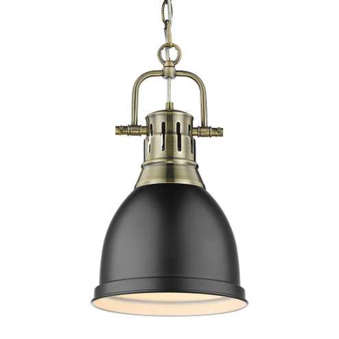 Yep by Golden Lighting Duncan 1-light 9in Chain Hung Pendant in Aged Brass and Matte Black shade (36|3602-S AB-BLK)