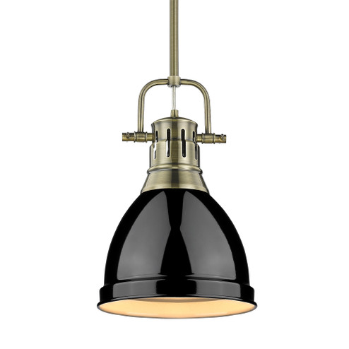 Yep by Golden Lighting Duncan 1-light 9in Rod Hung Pendant in Aged Brass and Black shade (36|3604-S AB-BK)