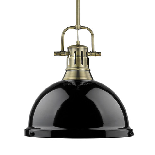 Yep by Golden Lighting Duncan 1-light 14in Rod Hung Pendant in Aged Brass and Black shade (36|3604-L AB-BK)