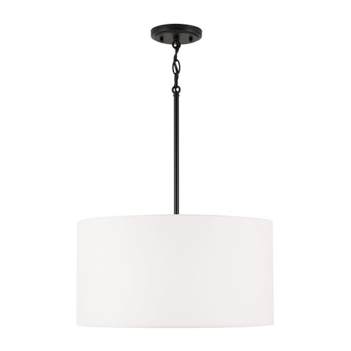 3-Light Pendant in Matte Black with White Fabric Drum Shade and Acrylic Diffuser (42|314632MB-659)