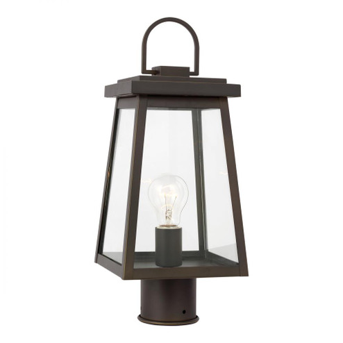 Founders modern 1-light outdoor exterior post lantern in antique bronze finish with clear glass pane (7725|8248401-71)