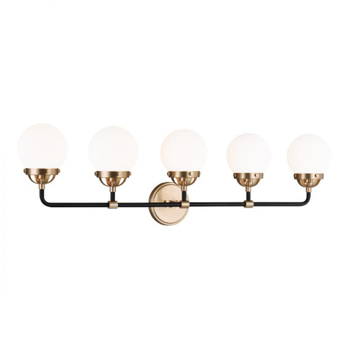 Cafe mid-century modern 5-light indoor dimmable bath vanity wall sconce in satin brass gold finish w (7725|4487905-848)