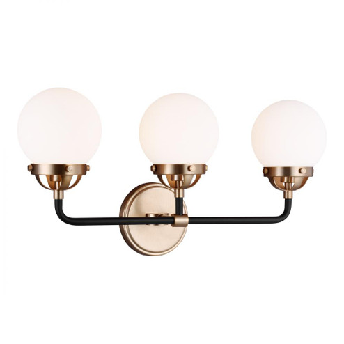 Cafe mid-century modern 3-light indoor dimmable bath vanity wall sconce in satin brass gold finish w (7725|4487903-848)