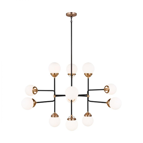 Cafe mid-century modern 12-light indoor dimmable ceiling chandelier pendant light in satin brass gol (7725|3187912-848)
