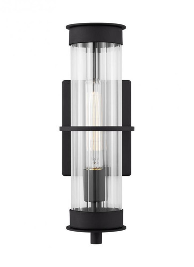Alcona transitional 1-light LED outdoor exterior medium wall lantern in black finish with clear flut (7725|8626701EN7-12)