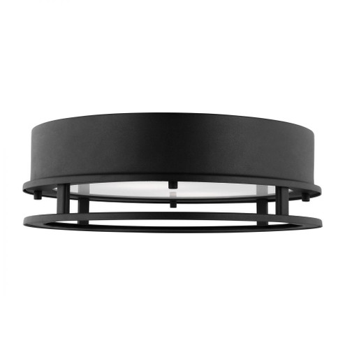 Union modern LED outdoor exterior flush mount ceiling light in black finish and tempered glass diffu (7725|7845893S-12)