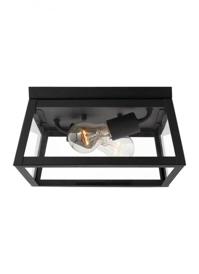 Founders modern 2-light LED outdoor exterior ceiling flush mount in black finish with clear glass pa (7725|7848402EN7-12)