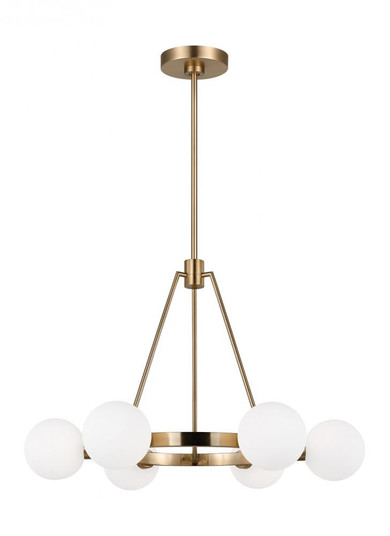Clybourn modern 6-light indoor dimmable chandelier in satin brass gold finish with white milk glass (7725|3161606-848)