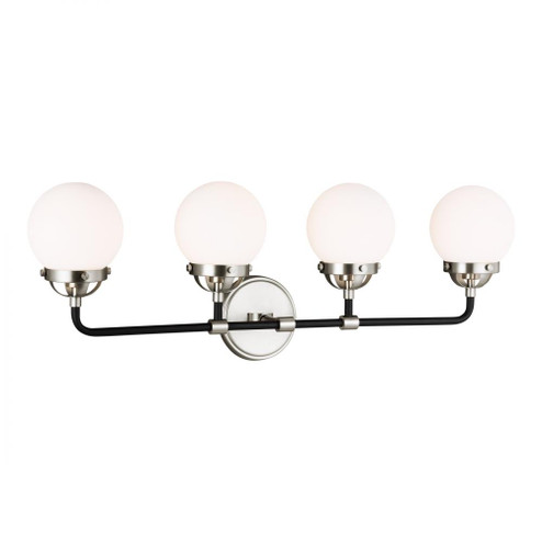 Cafe mid-century modern 4-light LED indoor dimmable bath vanity wall sconce in brushed nickel silver (7725|4487904EN-962)