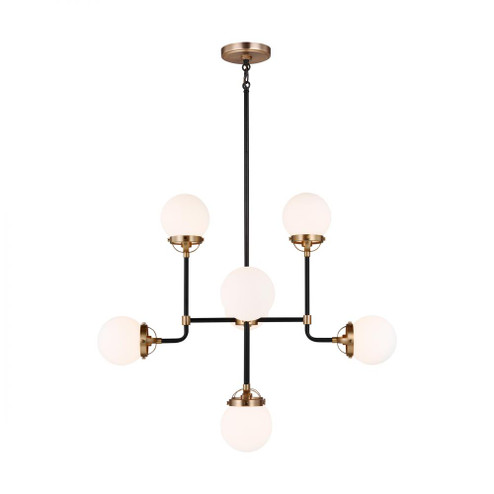 Cafe mid-century modern 8-light LED indoor dimmable ceiling chandelier pendant light in satin brass (7725|3187908EN-848)